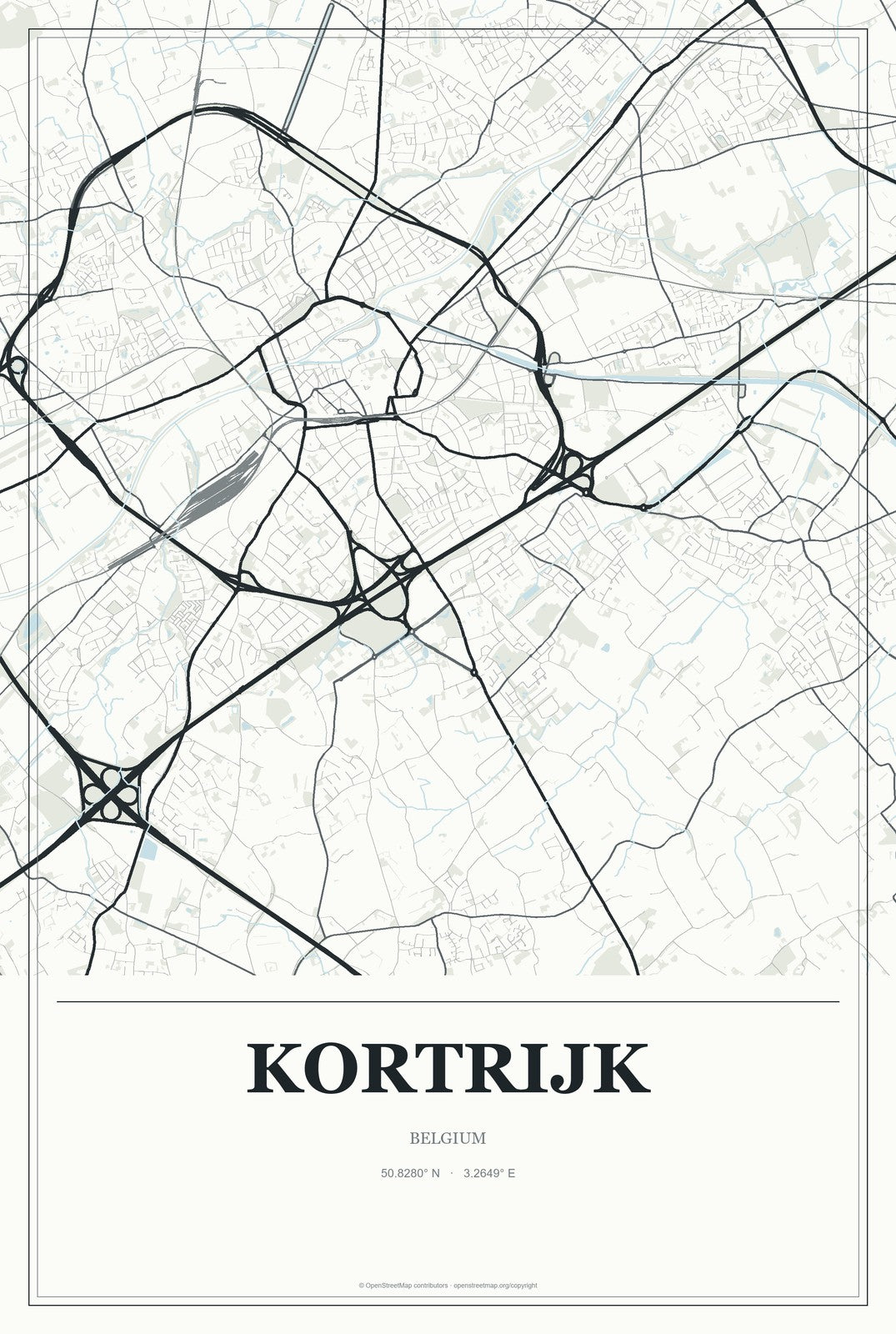 Kortrijk, Belgium City Map Aluminum Sign in Gallery Air style
