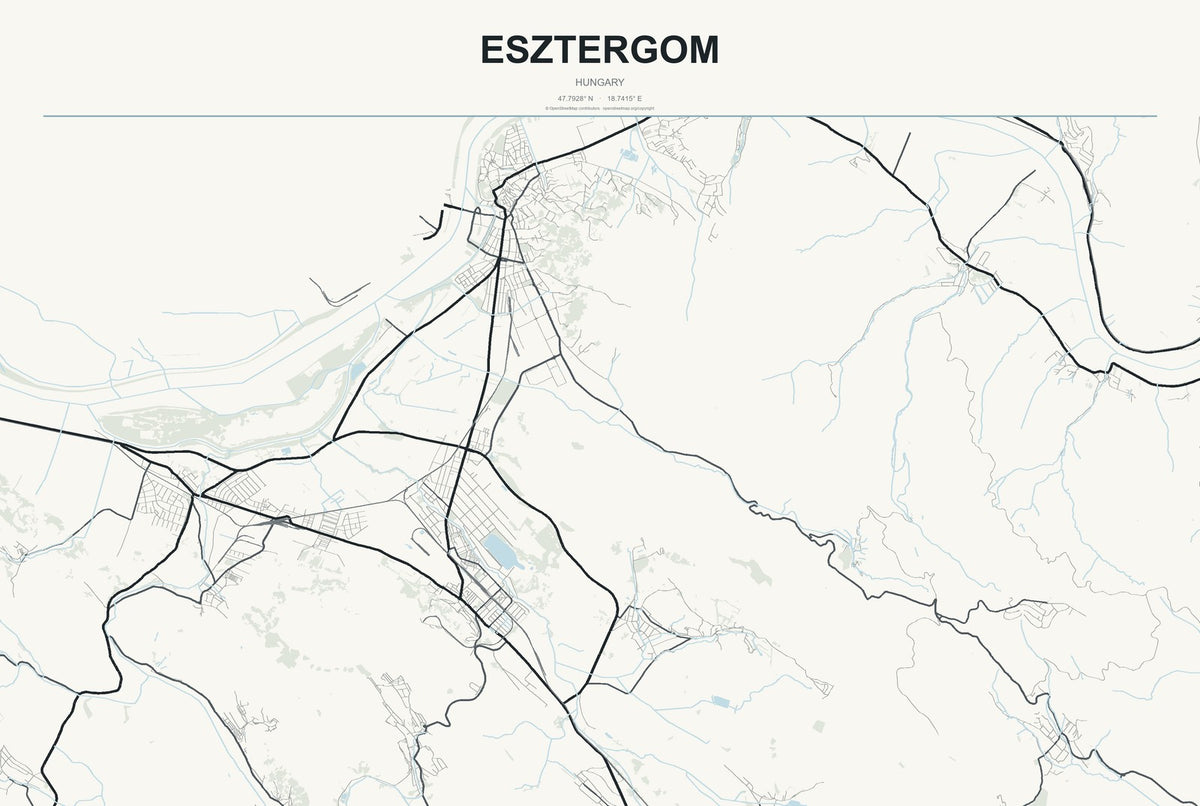 Esztergom, Hungary City Map Aluminum Sign in Headline Atlas style