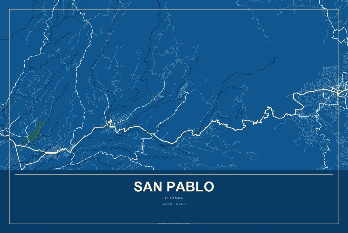 San Pablo, Guatemala City Map Aluminum Sign in Harbor Cobalt style