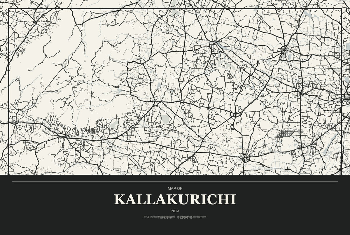 Kallakurichi, India City Map Aluminum Sign in Museum Plaque style