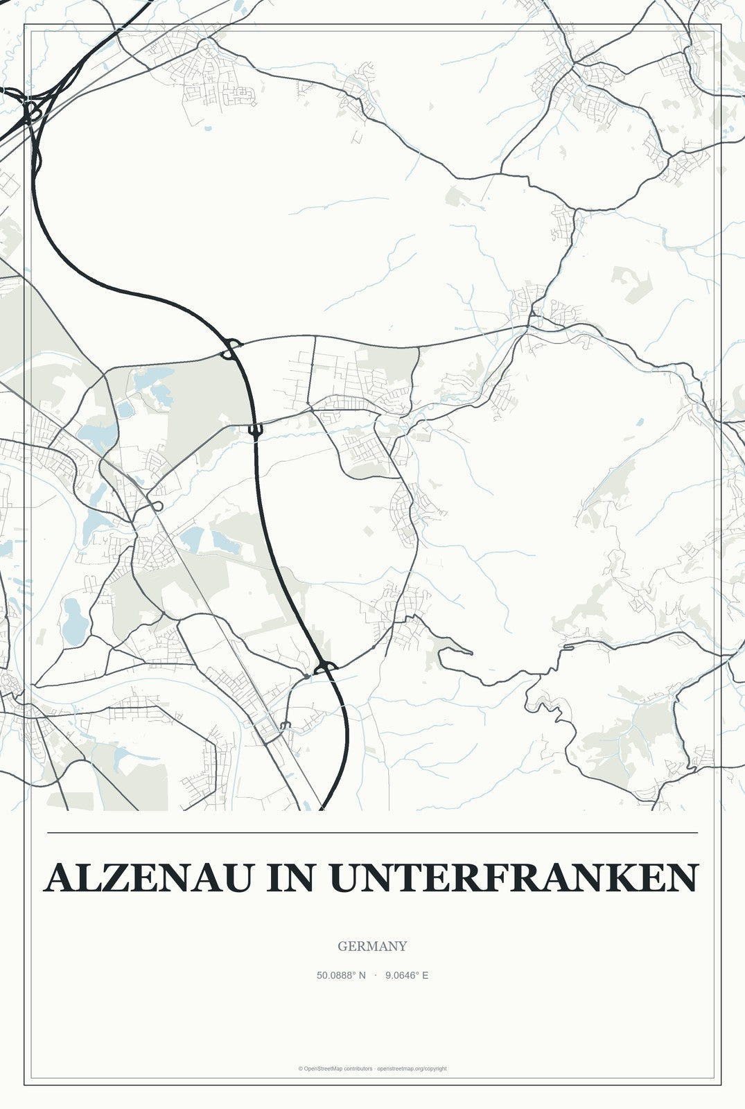 Alzenau in Unterfranken, Germany City Map Aluminum Sign in Gallery Air style