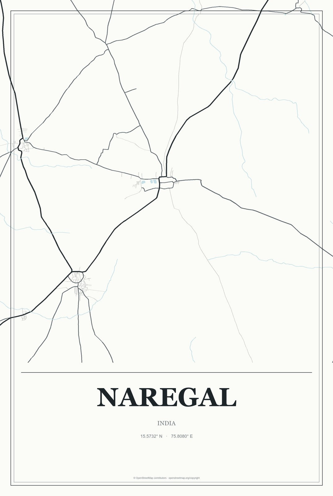 Naregal, India City Map Aluminum Sign in Gallery Air style