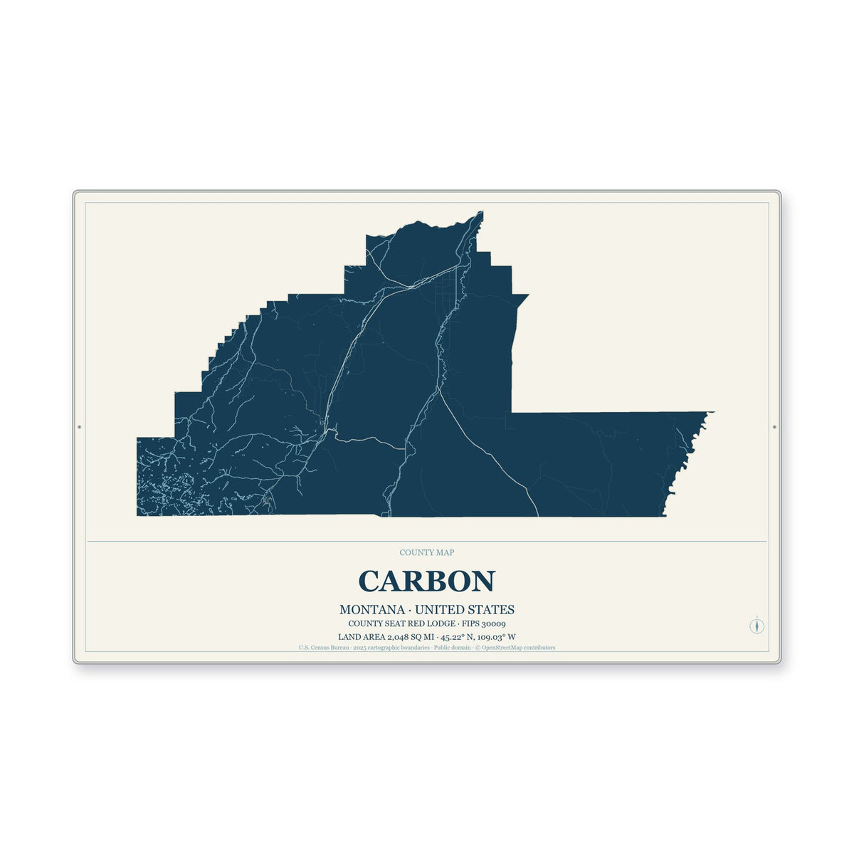 Carbon County, Montana Map Aluminum Sign in Coastal Cutout style