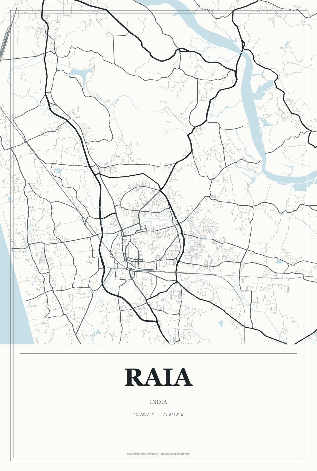 Raia, India City Map Aluminum Sign in Gallery Air style