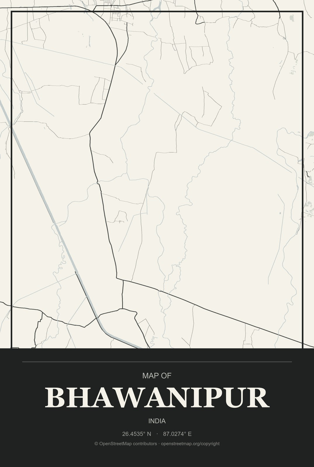 Bhawanipur, India City Map Aluminum Sign in Museum Plaque style