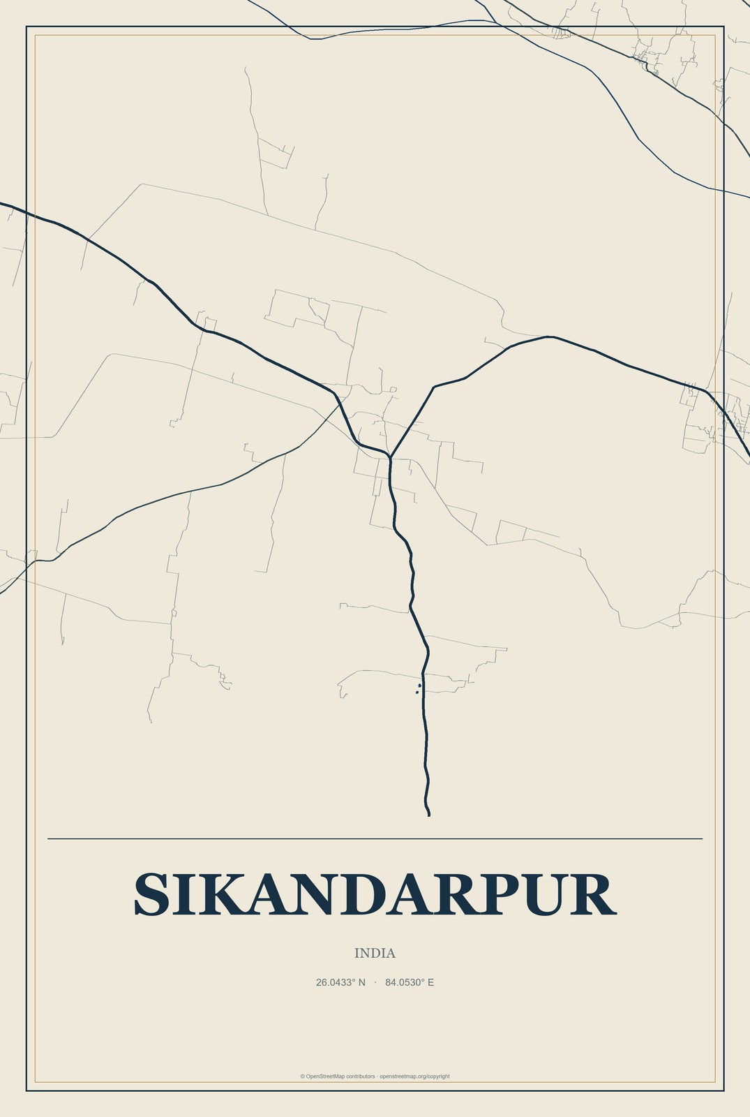 Sikandarpur, India City Map Aluminum Sign in Coastal Cutout style