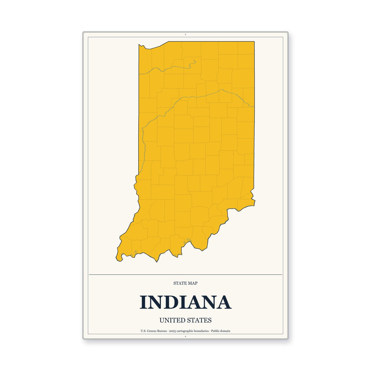 Indiana state map aluminum sign in Citrine Modern style