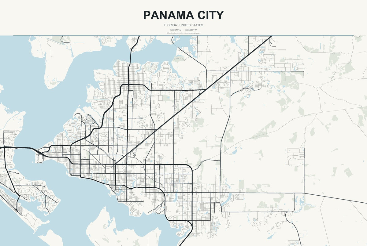 Panama City, Florida City Map Aluminum Sign in Headline Atlas style