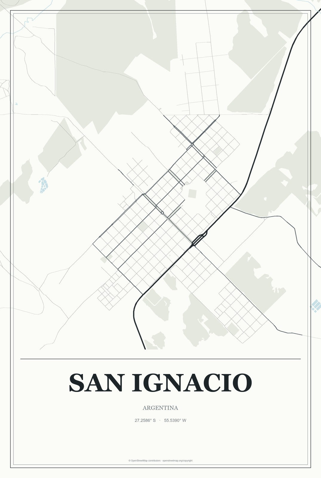 San Ignacio, Argentina City Map Aluminum Sign in Gallery Air style