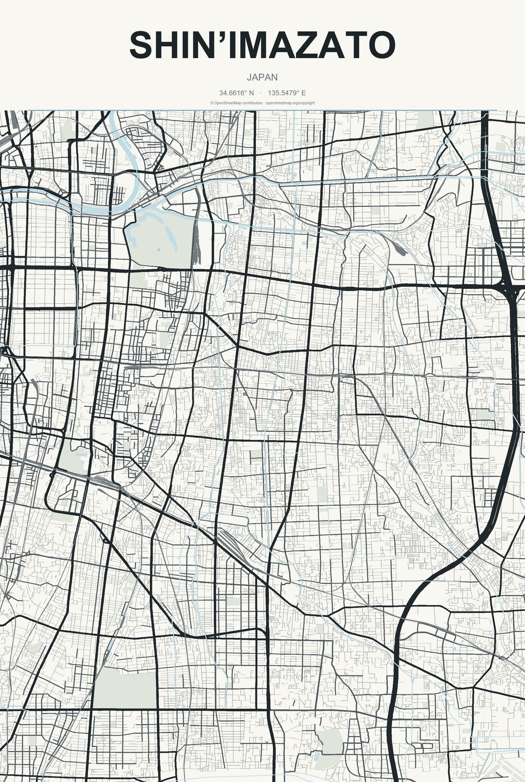 Shin’imazato, Japan City Map Aluminum Sign in Headline Atlas style