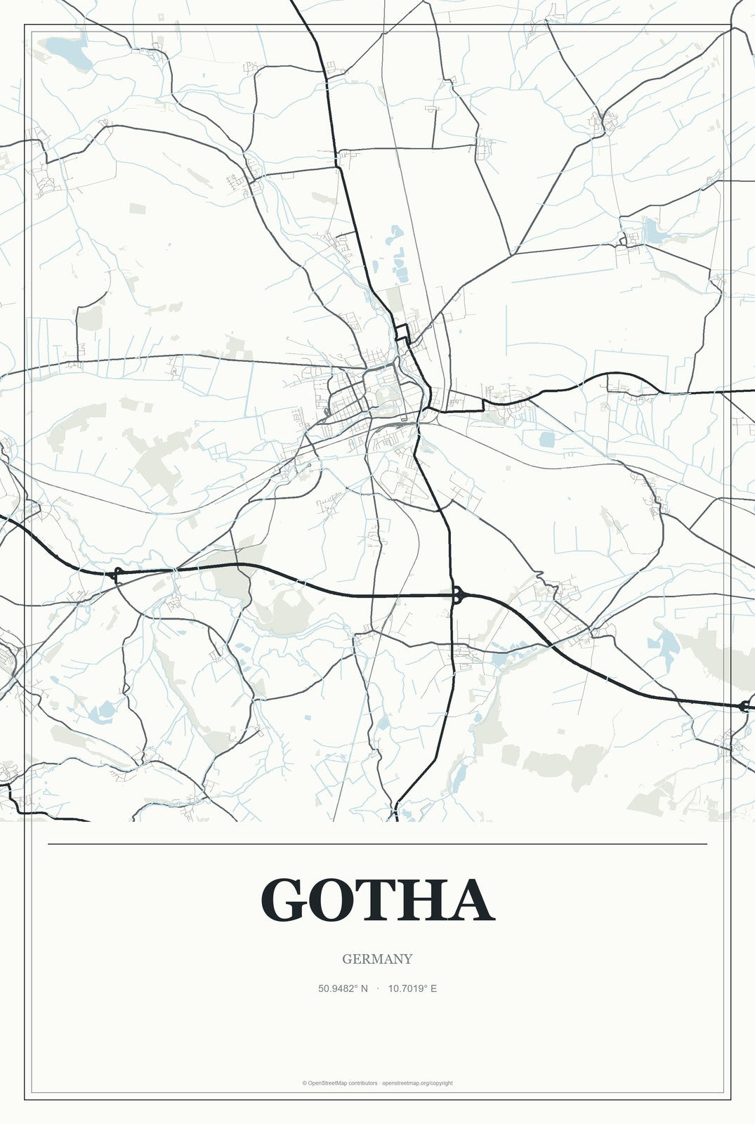 Gotha, Germany City Map Aluminum Sign in Gallery Air style