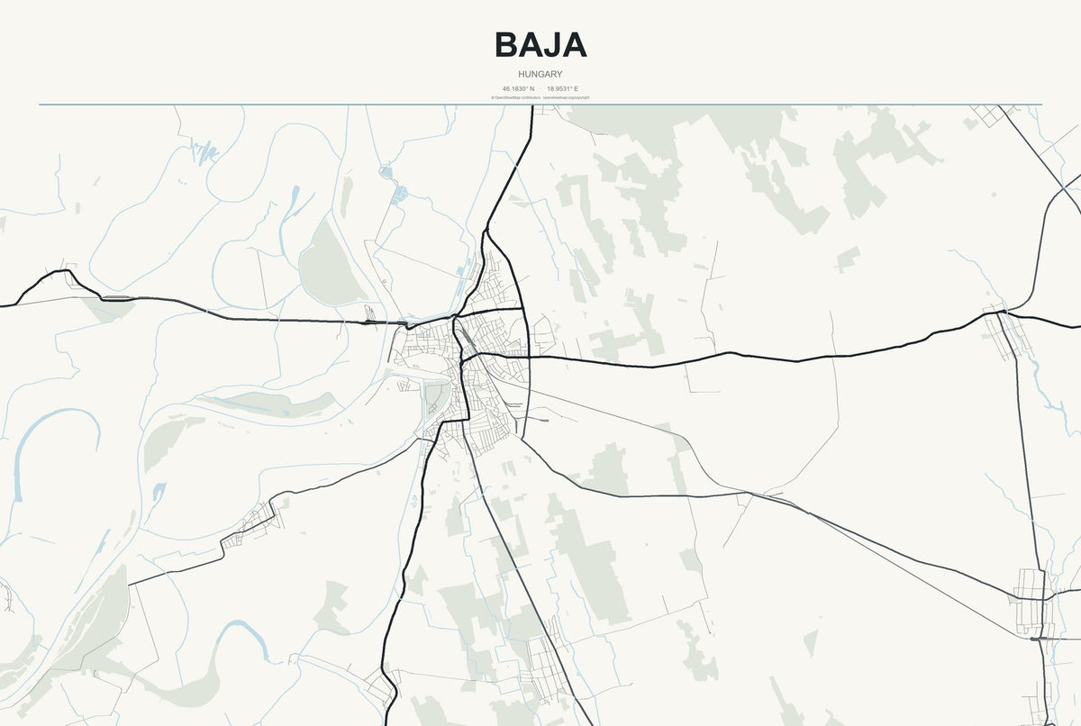 Baja, Hungary City Map Aluminum Sign in Headline Atlas style