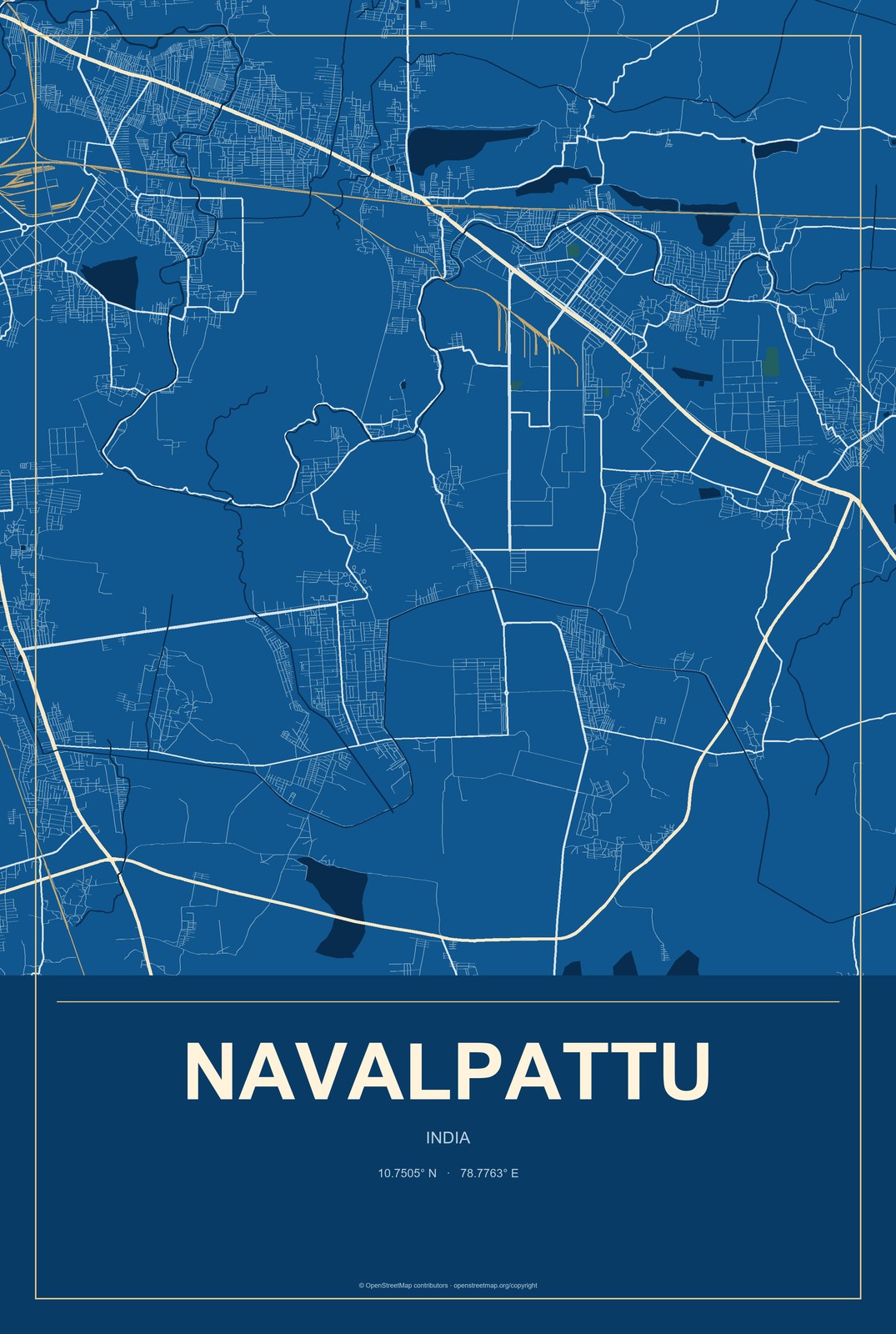 Navalpattu, India City Map Aluminum Sign in Harbor Cobalt style