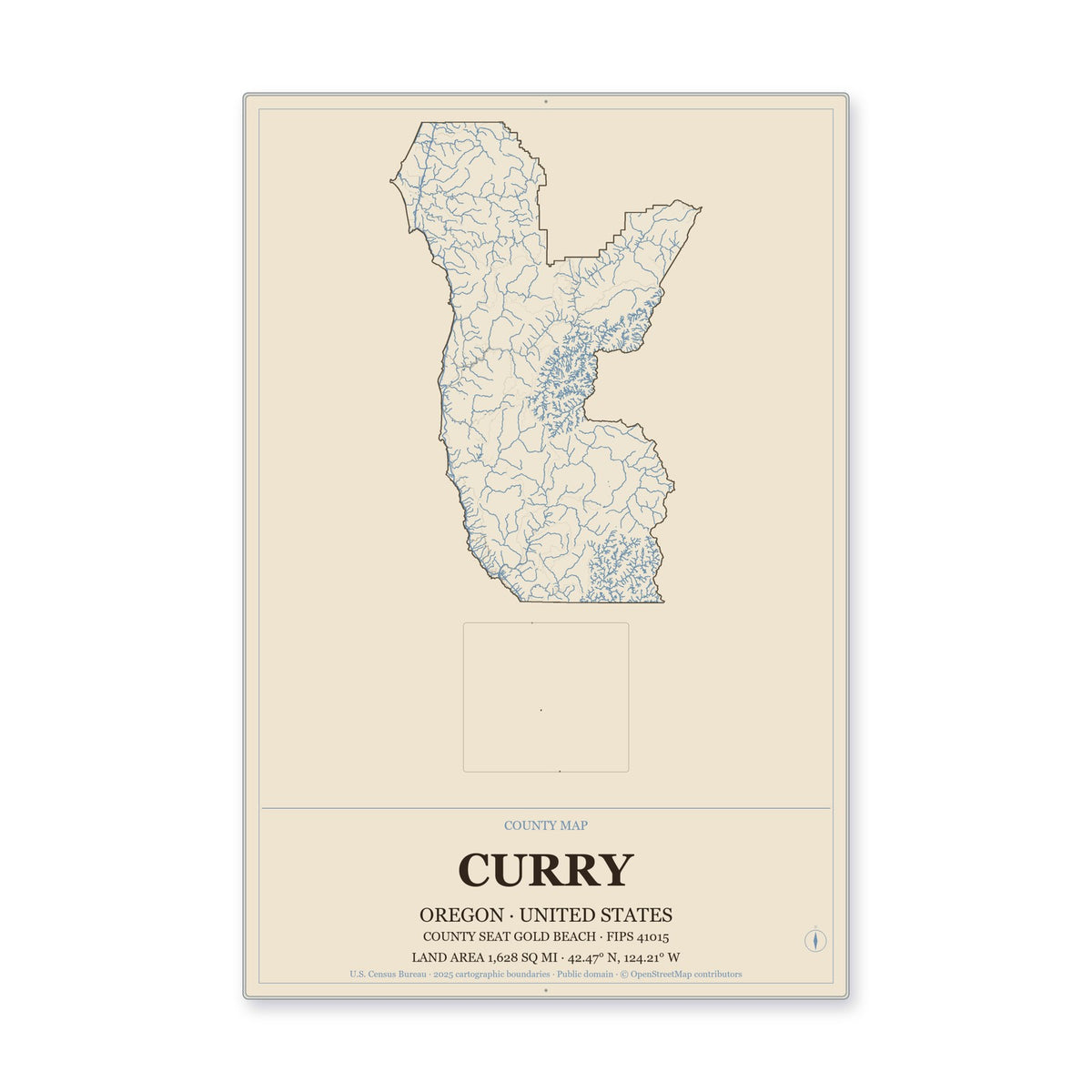 Curry County, Oregon Map Aluminum Sign in Heritage Nautical style