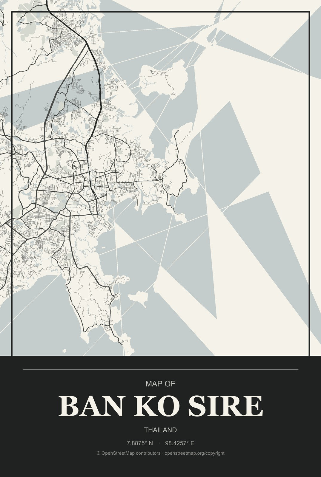 Ban Ko Sire, Thailand City Map Aluminum Sign in Museum Plaque style