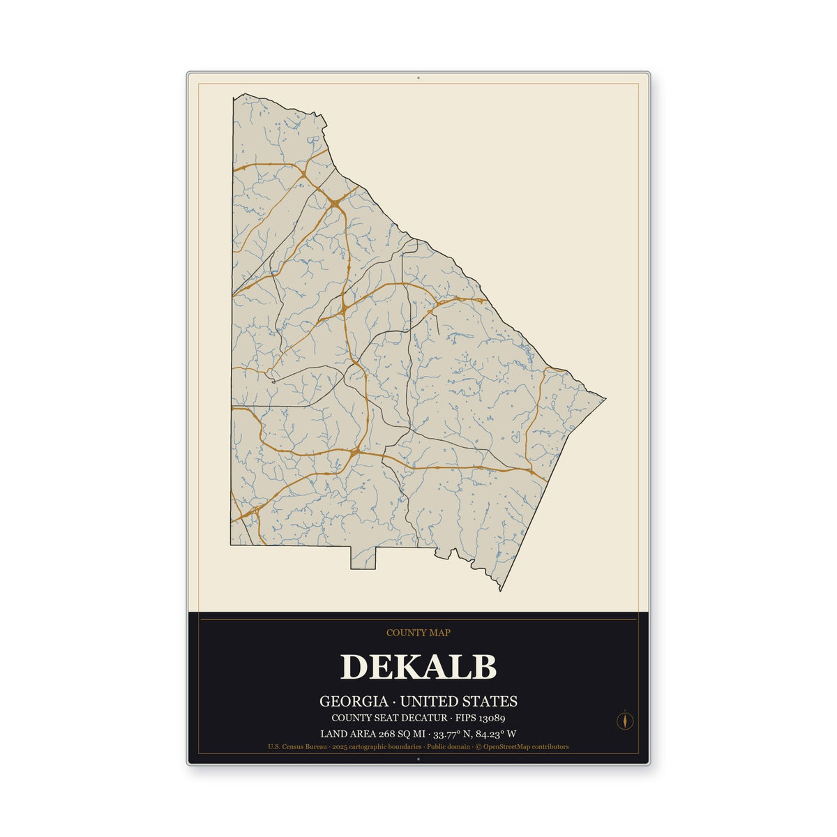 DeKalb County, Georgia Map Aluminum Sign in Museum Plaque style