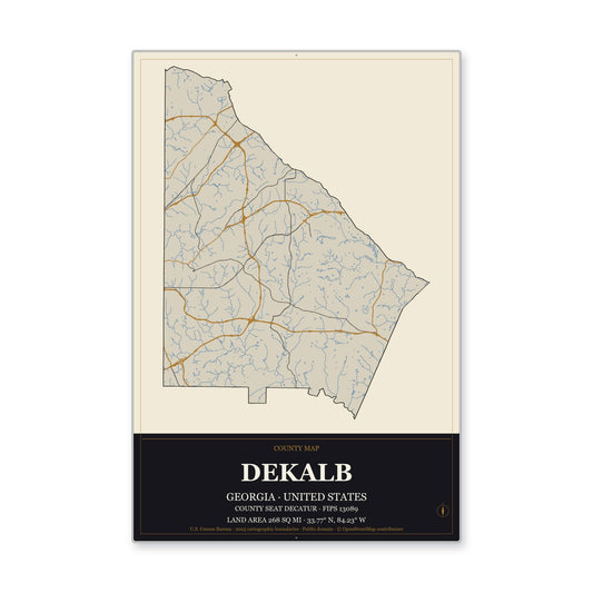 DeKalb County, Georgia Map Aluminum Sign in Museum Plaque style