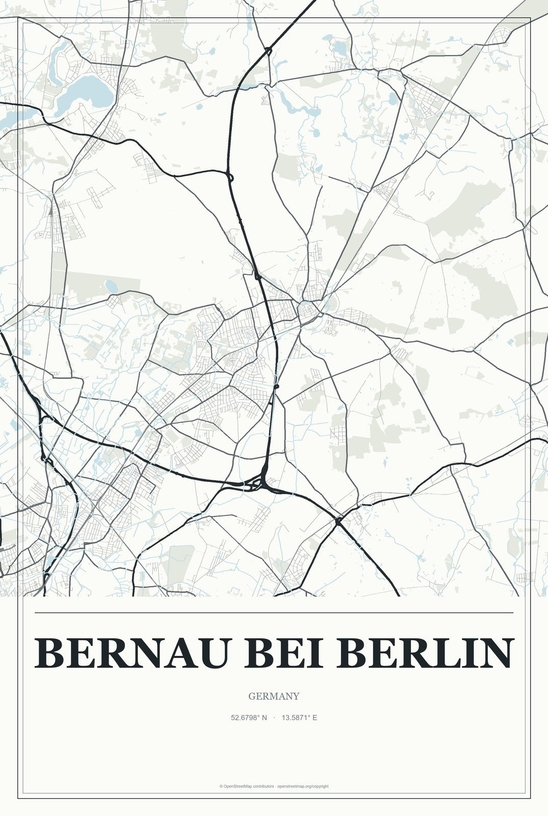 Bernau bei Berlin, Germany City Map Aluminum Sign in Gallery Air style