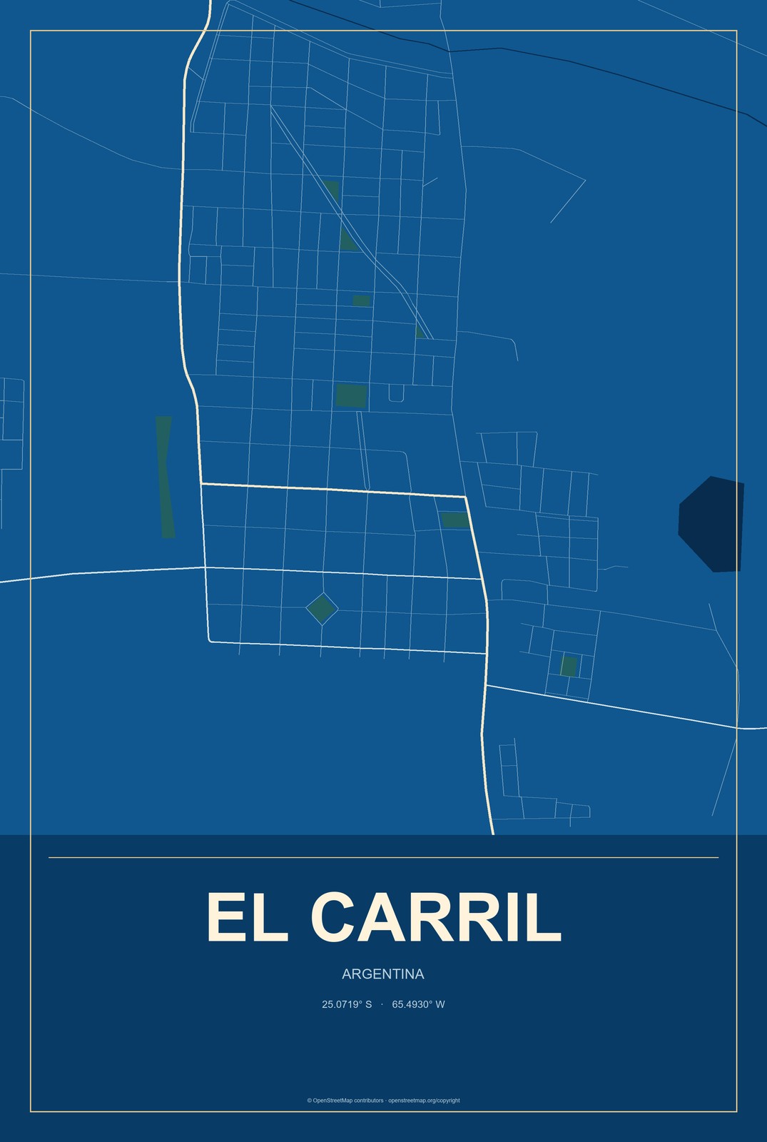 El Carril, Argentina City Map Aluminum Sign in Harbor Cobalt style