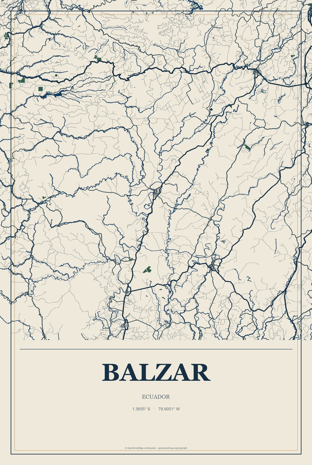 Balzar, Ecuador City Map Aluminum Sign in Coastal Cutout style