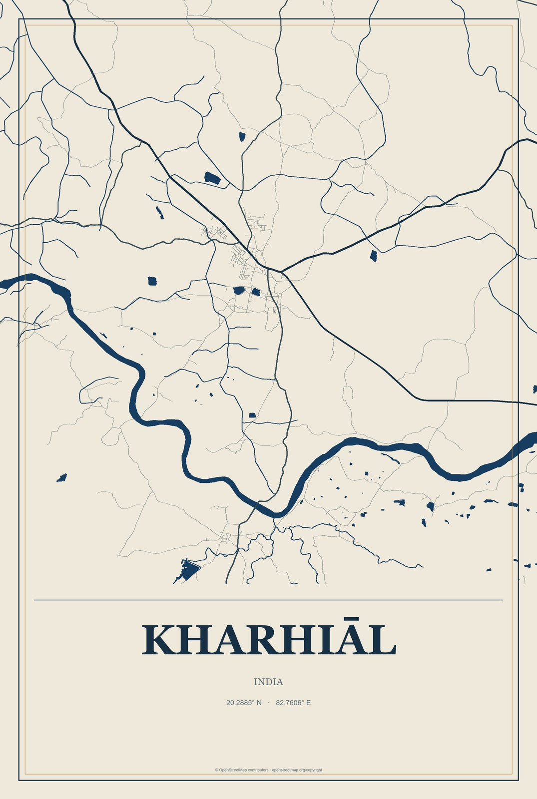 Kharhiāl, India City Map Aluminum Sign in Coastal Cutout style