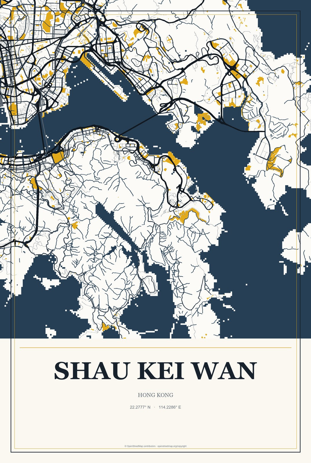 Shau Kei Wan, Hong Kong City Map Aluminum Sign in Citrine Modern style