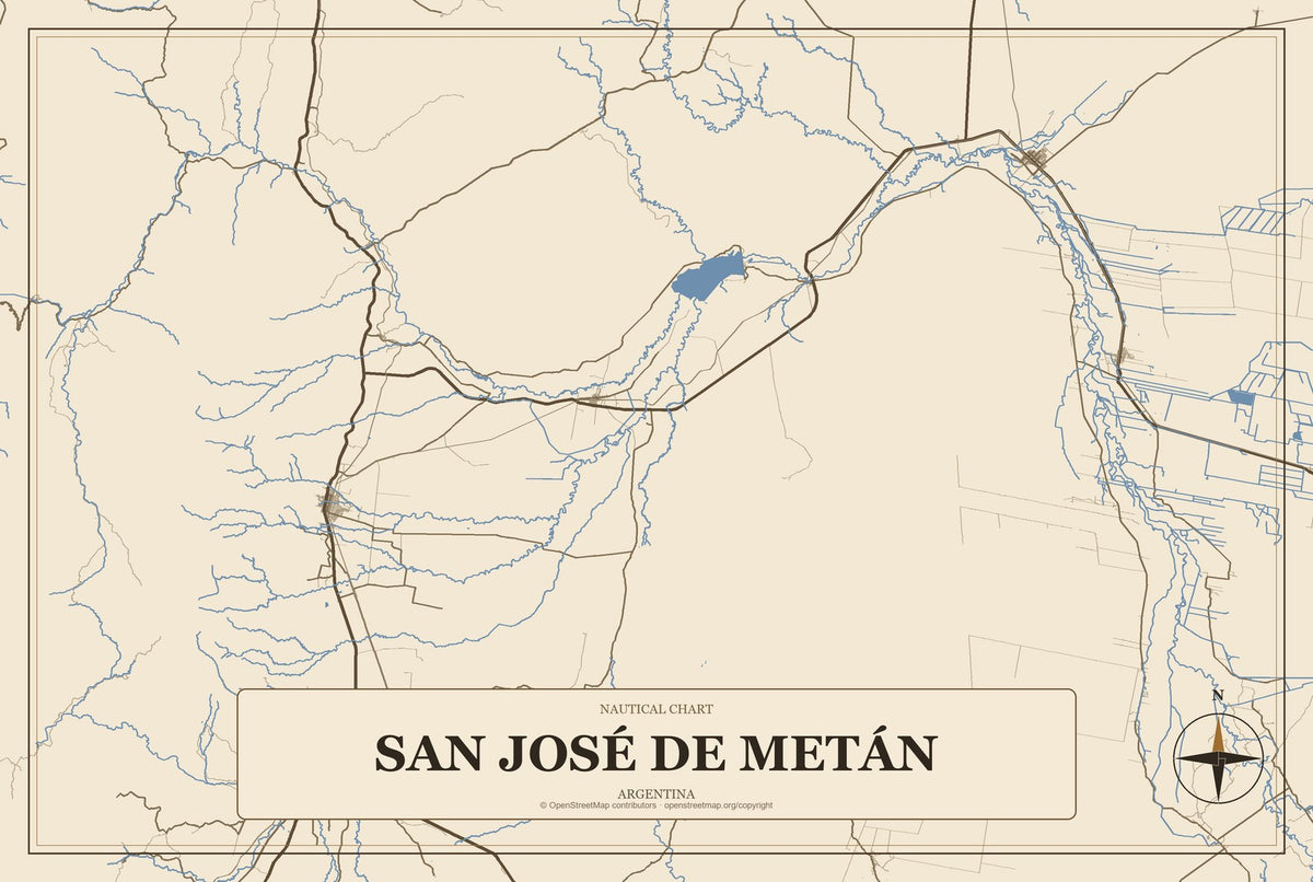San José de Metán, Argentina City Map Aluminum Sign in Heritage Nautical style