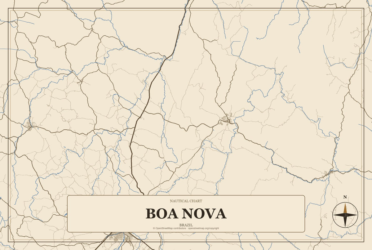 Boa Nova, Brazil City Map Aluminum Sign in Heritage Nautical style