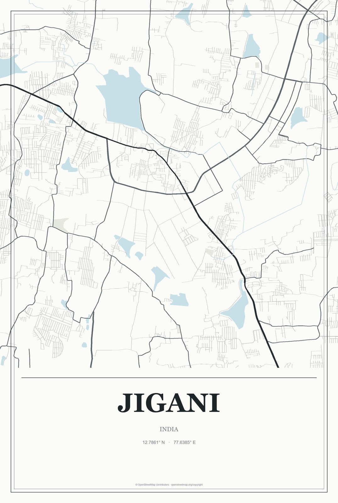 Jigani, India City Map Aluminum Sign in Gallery Air style