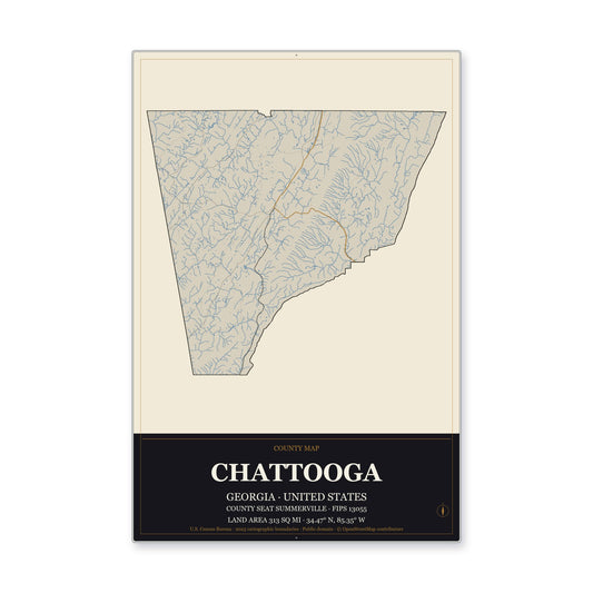 Chattooga County, Georgia Map Aluminum Sign in Museum Plaque style