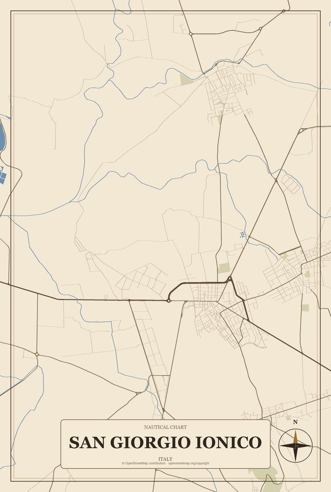 San Giorgio Ionico, Italy City Map Aluminum Sign in Heritage Nautical style
