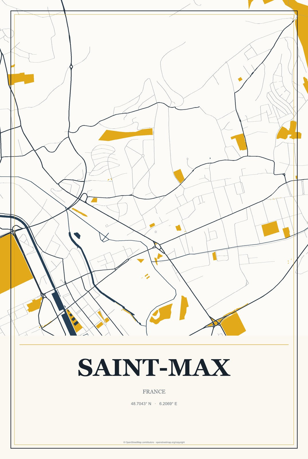 Saint-Max, France City Map Aluminum Sign in Citrine Modern style