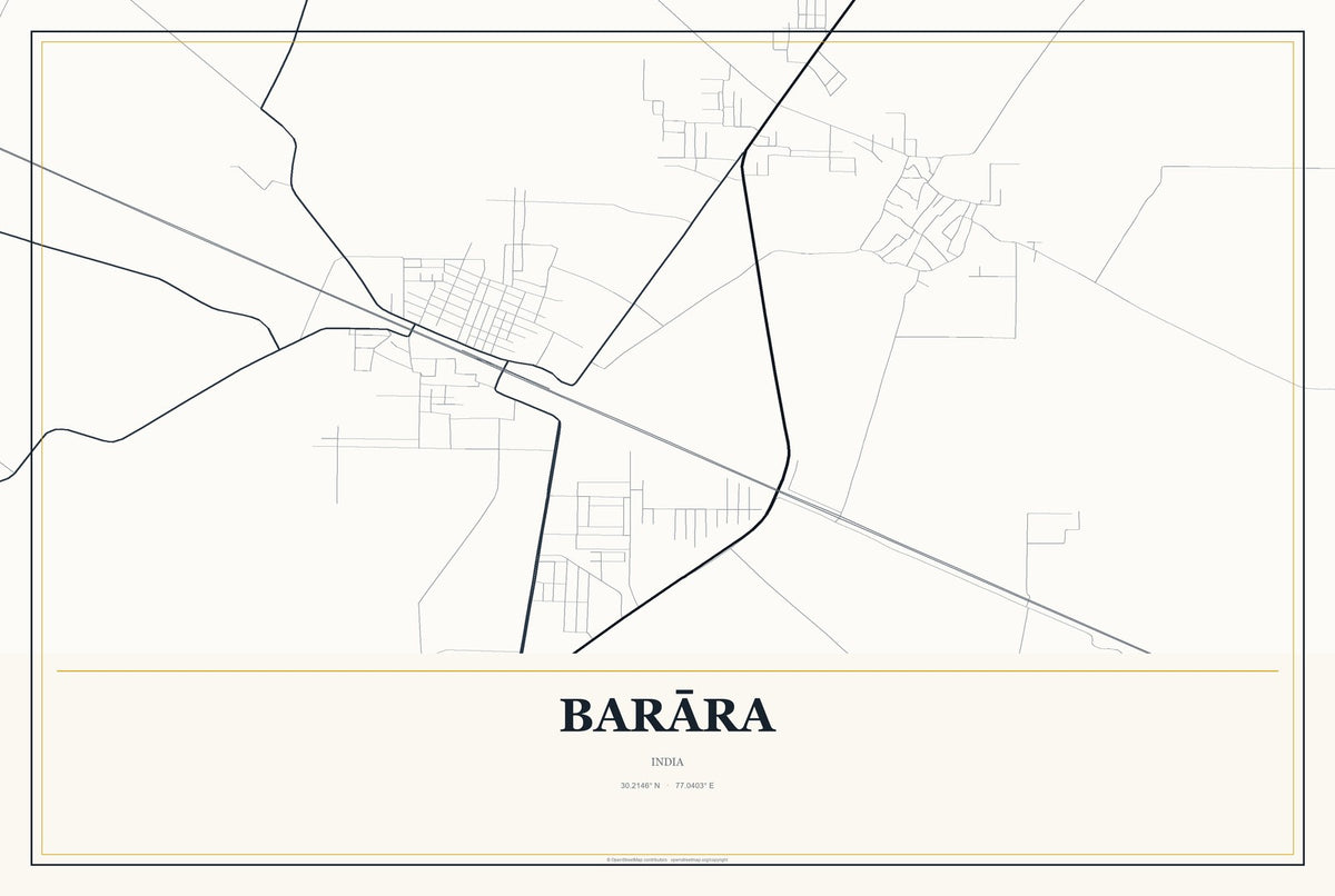 Barāra, India City Map Aluminum Sign in Citrine Modern style