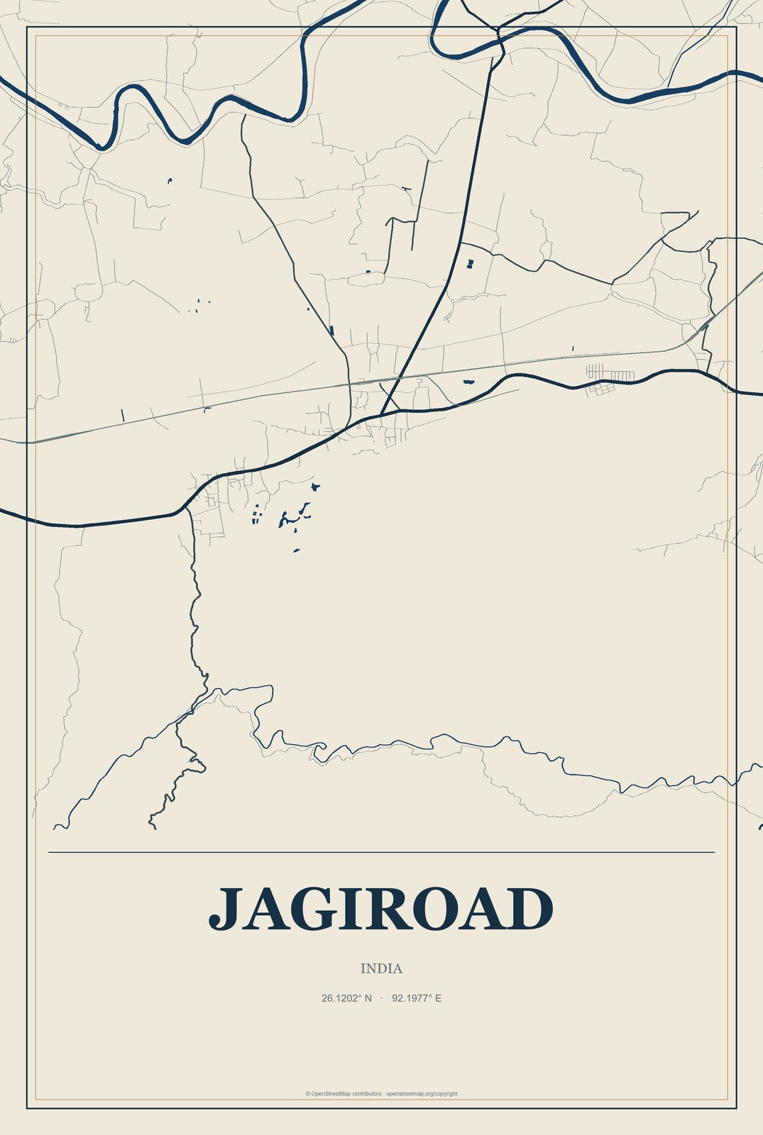 Jagiroad, India City Map Aluminum Sign in Coastal Cutout style