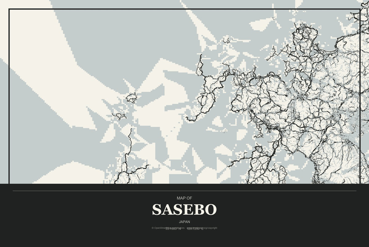 Sasebo, Japan City Map Aluminum Sign in Museum Plaque style