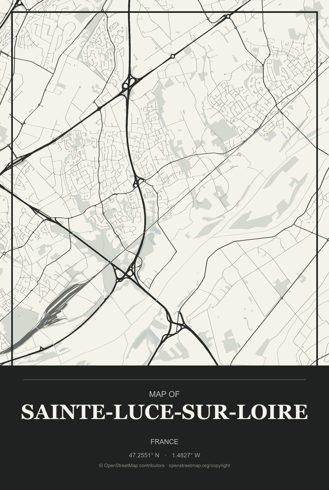 Sainte-Luce-sur-Loire, France City Map Aluminum Sign in Museum Plaque style