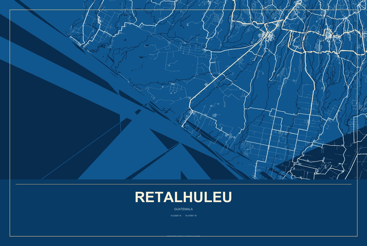 Retalhuleu, Guatemala City Map Aluminum Sign in Harbor Cobalt style