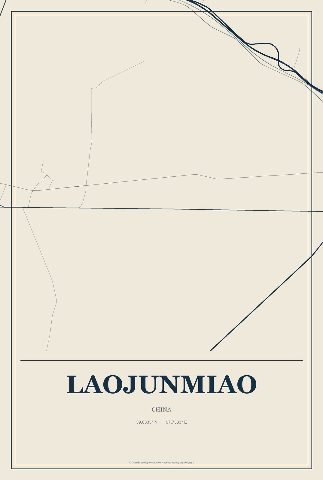 Laojunmiao, China City Map Aluminum Sign in Coastal Cutout style
