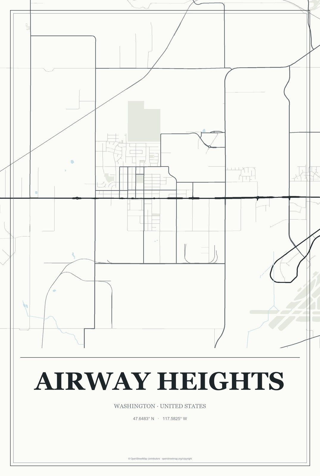 Airway Heights, Washington City Map Aluminum Sign in Gallery Air style