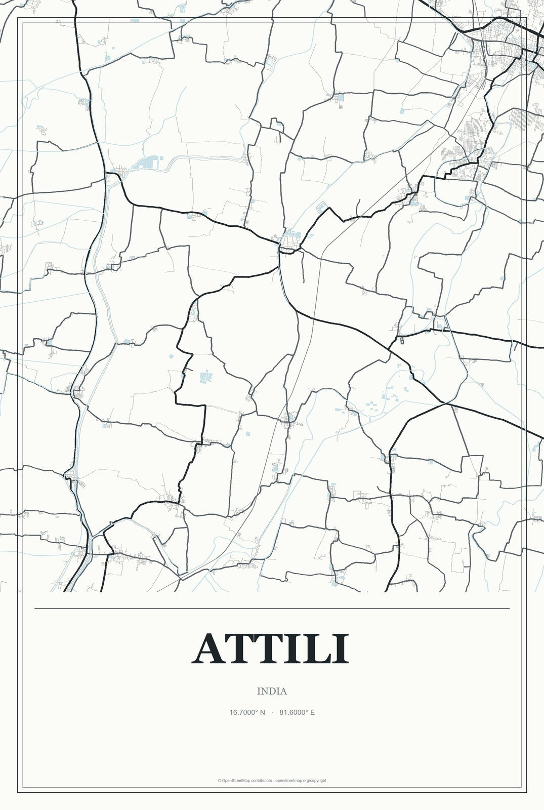 Attili, India City Map Aluminum Sign in Gallery Air style