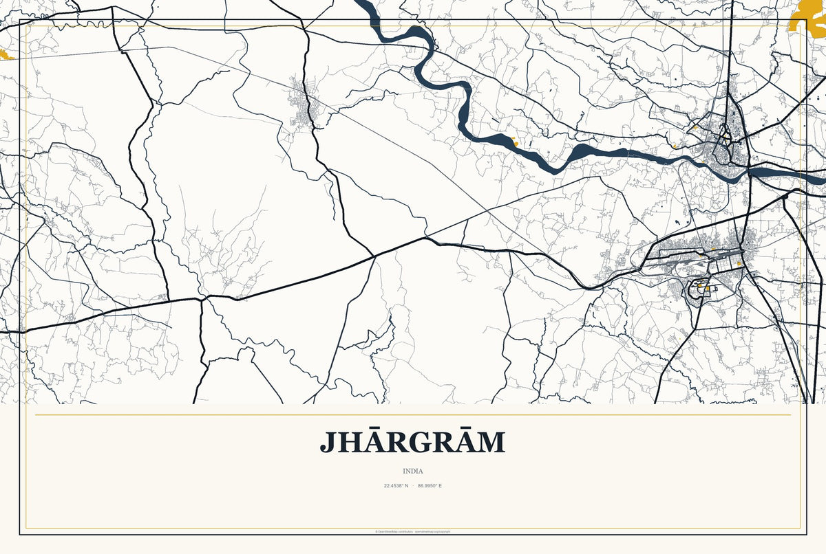 Jhārgrām, India City Map Aluminum Sign in Citrine Modern style