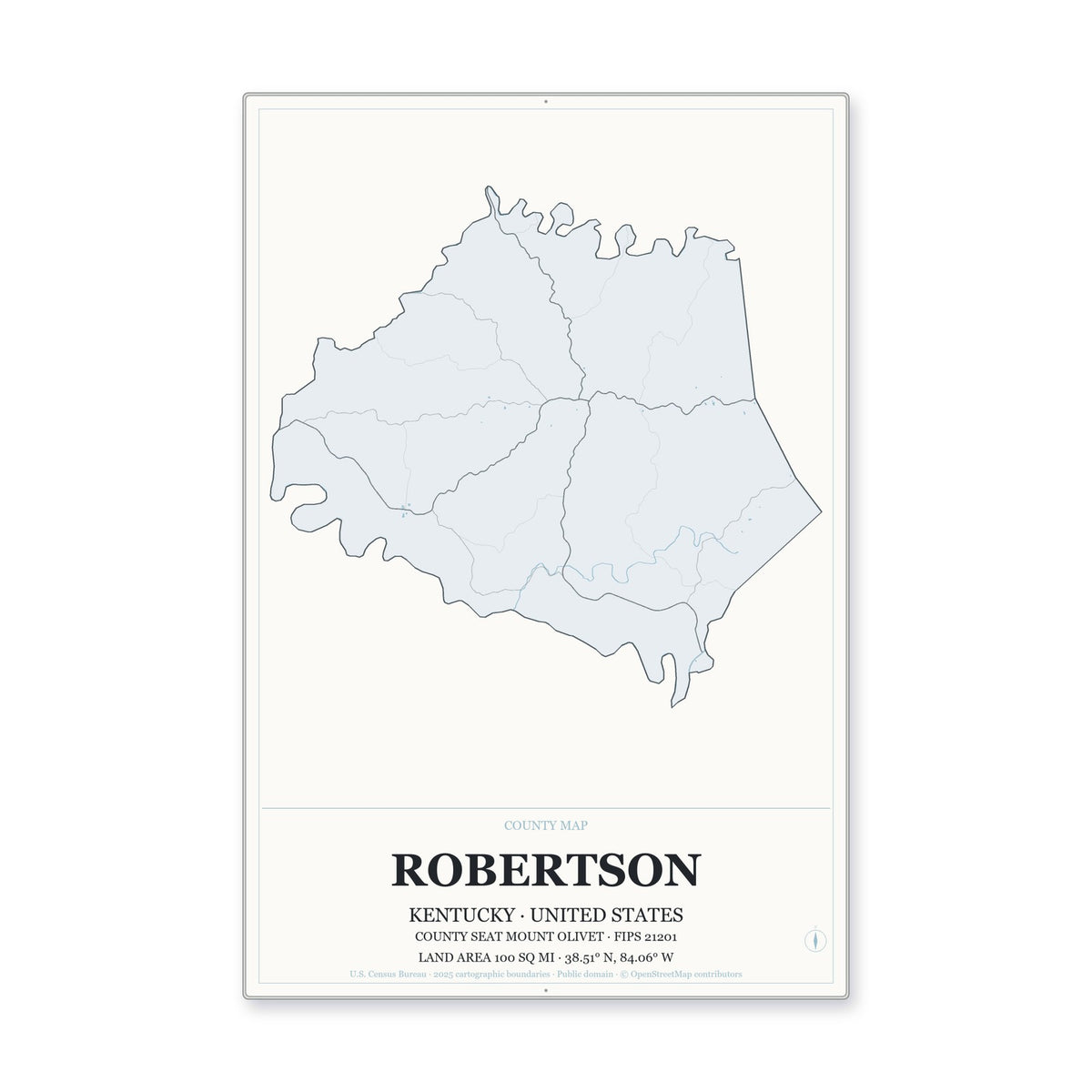 Robertson County, Kentucky Map Aluminum Sign in Gallery Air style
