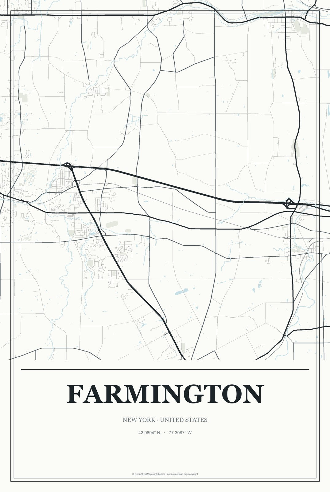 Farmington, New York City Map Aluminum Sign in Gallery Air style