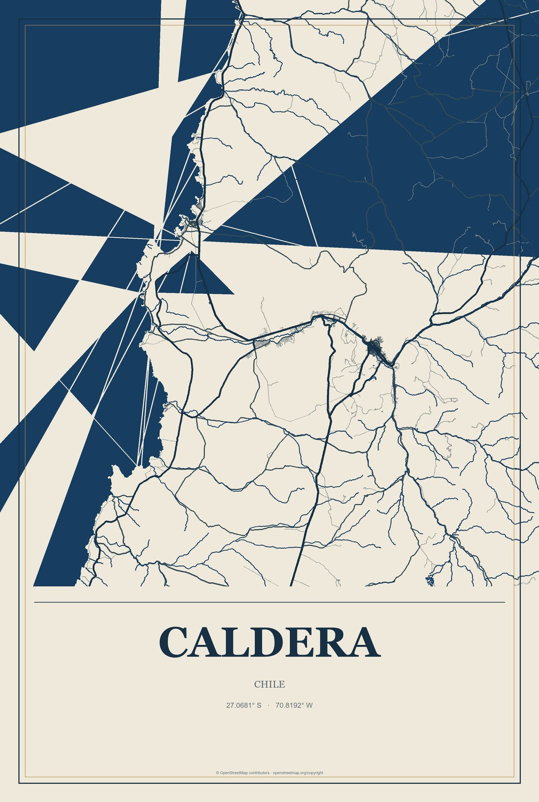 Caldera, Chile City Map Aluminum Sign in Coastal Cutout style