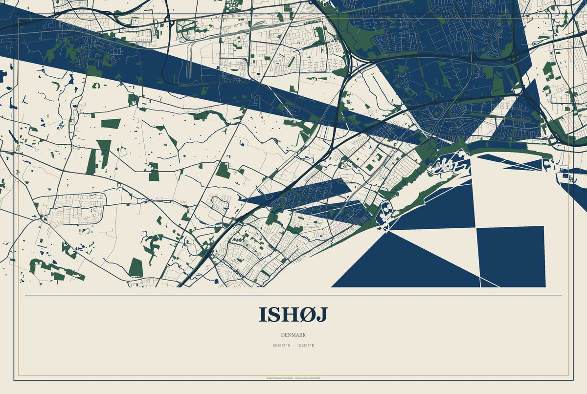 Ishøj, Denmark City Map Aluminum Sign in Coastal Cutout style