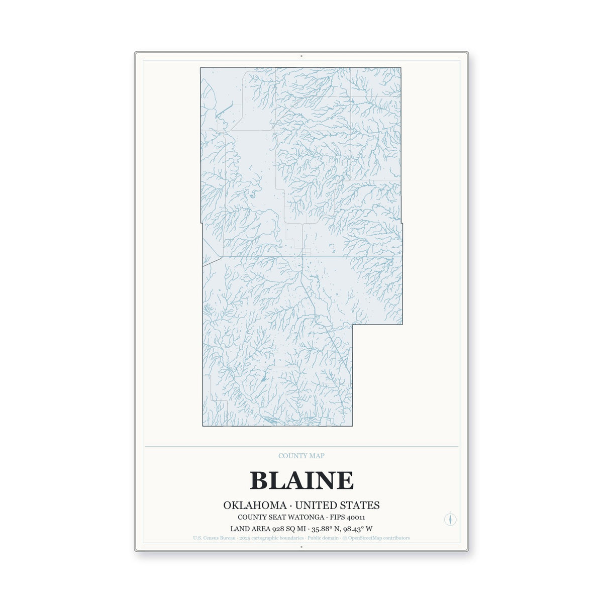 Blaine County, Oklahoma Map Aluminum Sign in Gallery Air style