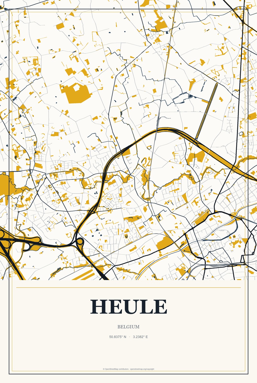 Heule, Belgium City Map Aluminum Sign in Citrine Modern style