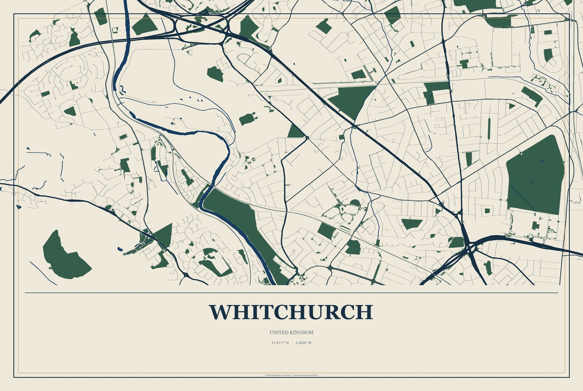 Whitchurch, England, United Kingdom City Map Aluminum Sign in Coastal Cutout style