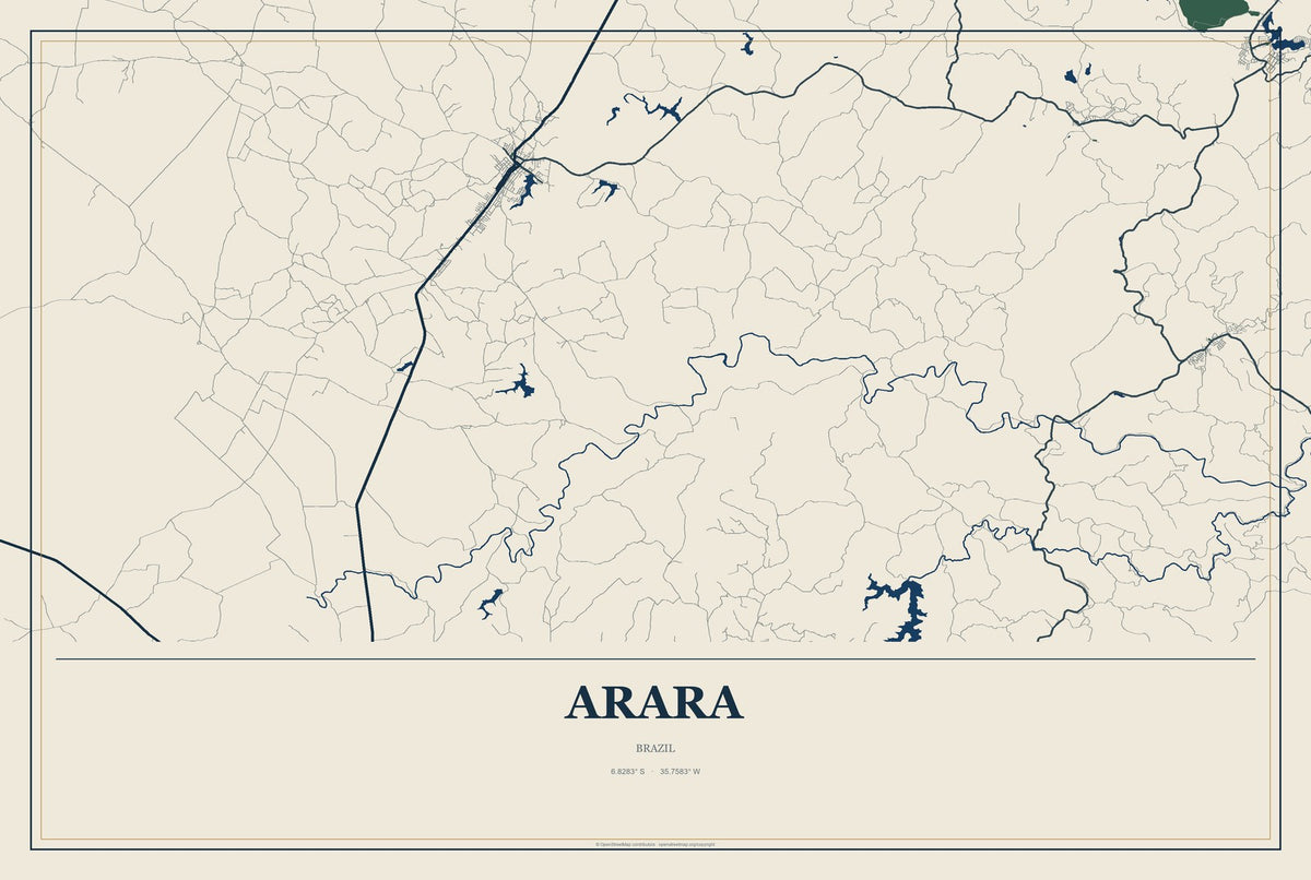 Arara, Brazil City Map Aluminum Sign in Coastal Cutout style