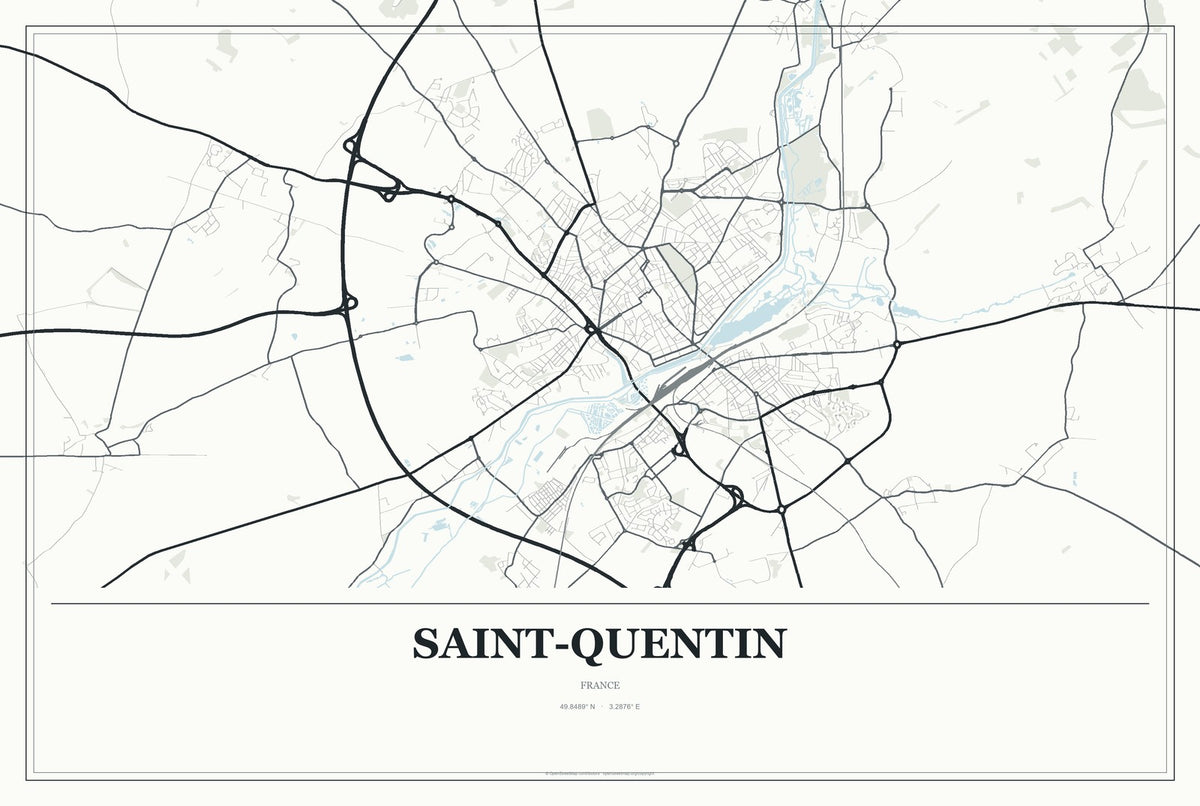 Saint-Quentin, France City Map Aluminum Sign in Gallery Air style